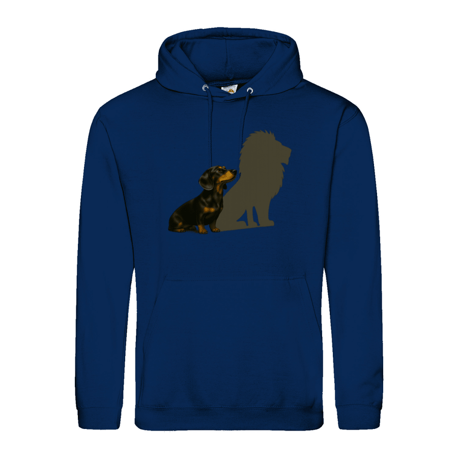 Dackel mit Löwenschatten Hoodie | Große Wirkung, ohne Worte-Hoodie-True Insights
