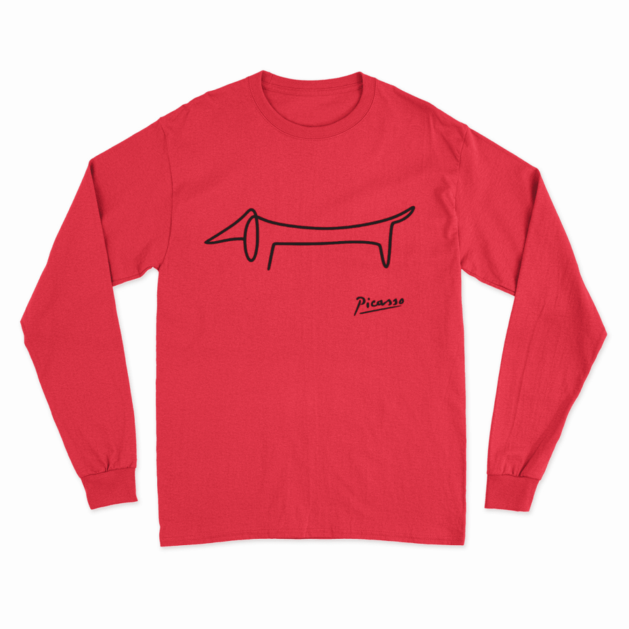 True Insights Sweatshirt Picasso Dackel minimalistische Line-Art Hundekunst in Fire Red