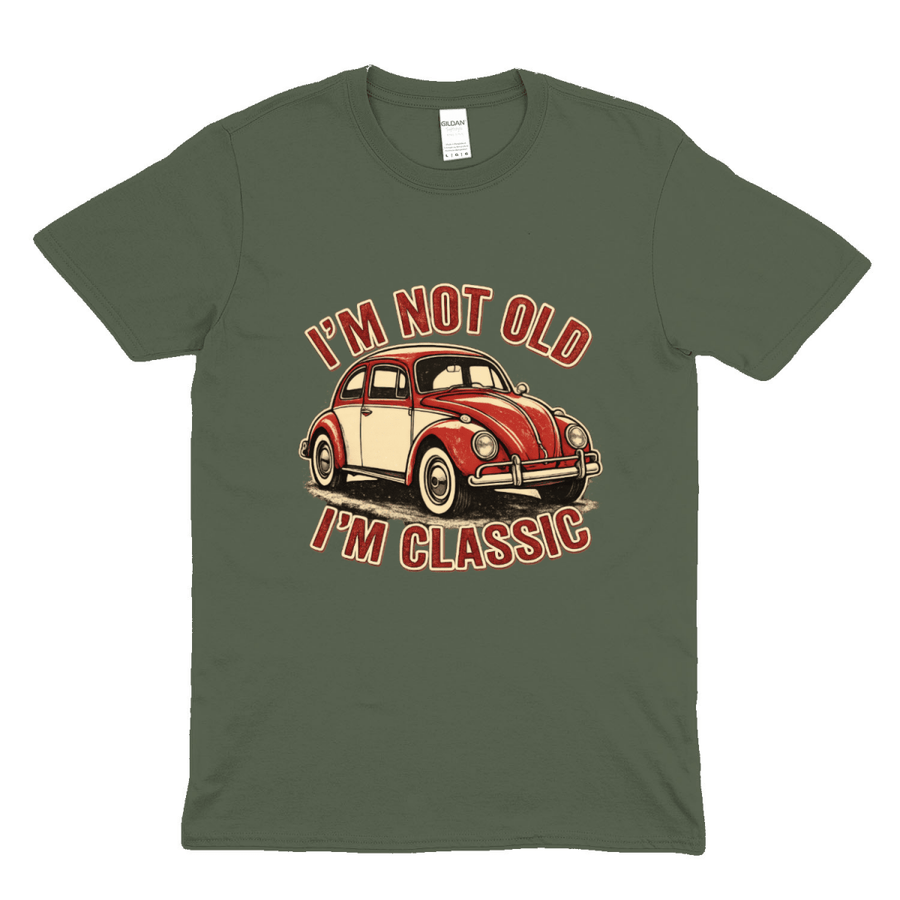 True Insights T-Shirt Oldtimer Käfer Spruch I'm Not Old I'm Classic in Militärgrün für Herren Damen