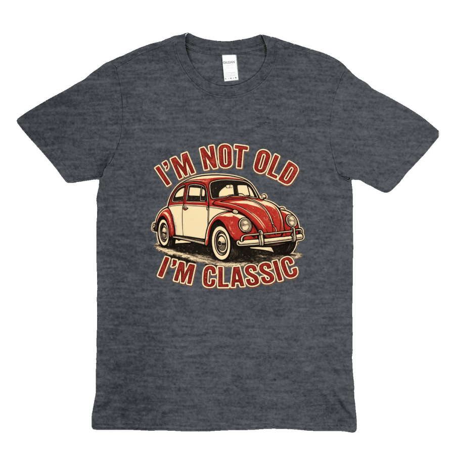 True Insights T-Shirt satirisches Oldtimer Motiv Käfer I'm Not Old I'm Classic Detailansicht Druck