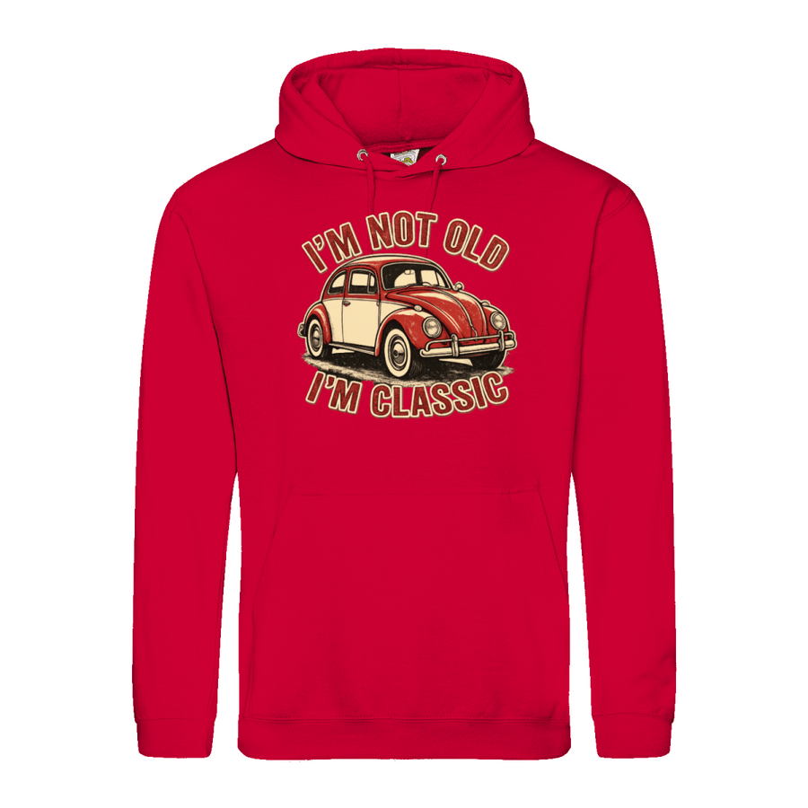 True Insights Hoodie I'm Not Old I'm Classic Vintage Käfer in Fire Red, satirisches Jahrgang-Design