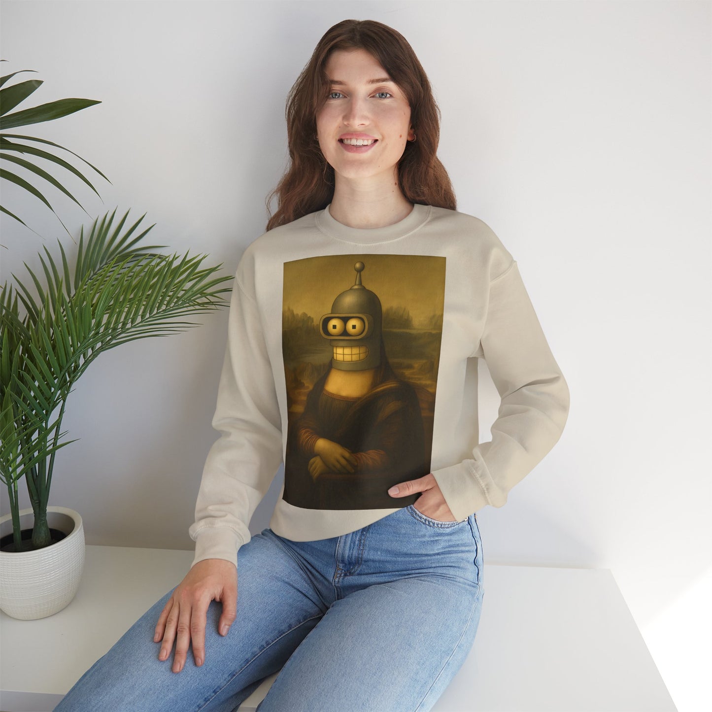 Vintage Motiv – Mona Bender Sweatshirt – Lustiges Nerd Pullover-Motiv mit Mona Lisa & Bender | True Insights Design mit Humor