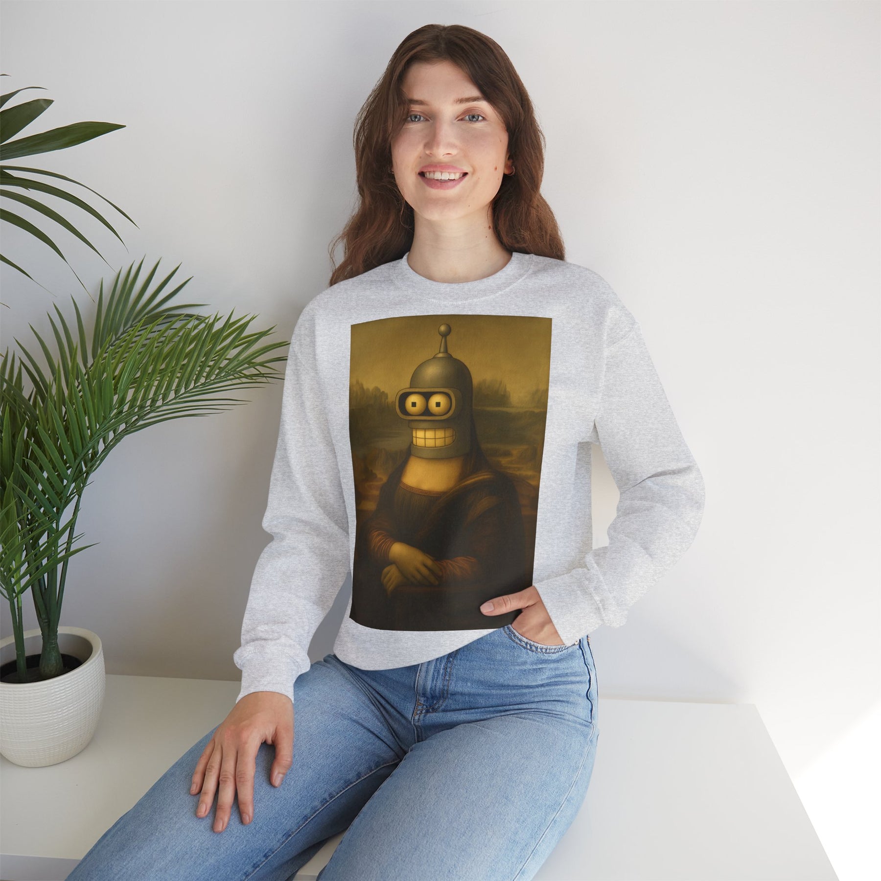 Vintage Motiv – Mona Bender Sweatshirt – Lustiges Nerd Pullover-Motiv mit Mona Lisa & Bender | True Insights Design mit Humor
