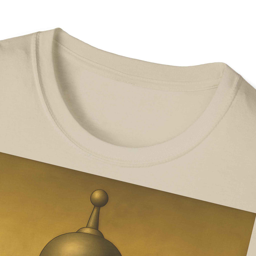 Anthrazitfarbenes T‑Shirt zeigt die Mona Lisa mit Benders Roboterkopf vor klassischem Renaissance‑Hintergrund von True Insights.