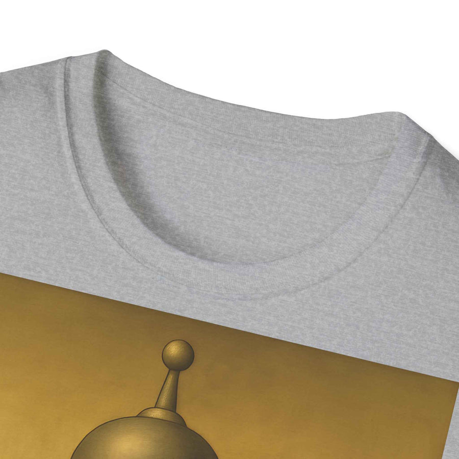 Anthrazitfarbenes T-Shirt zeigt frontal die Mona Lisa mit Benders Roboterkopf in Renaissance-Stil, von True Insights.