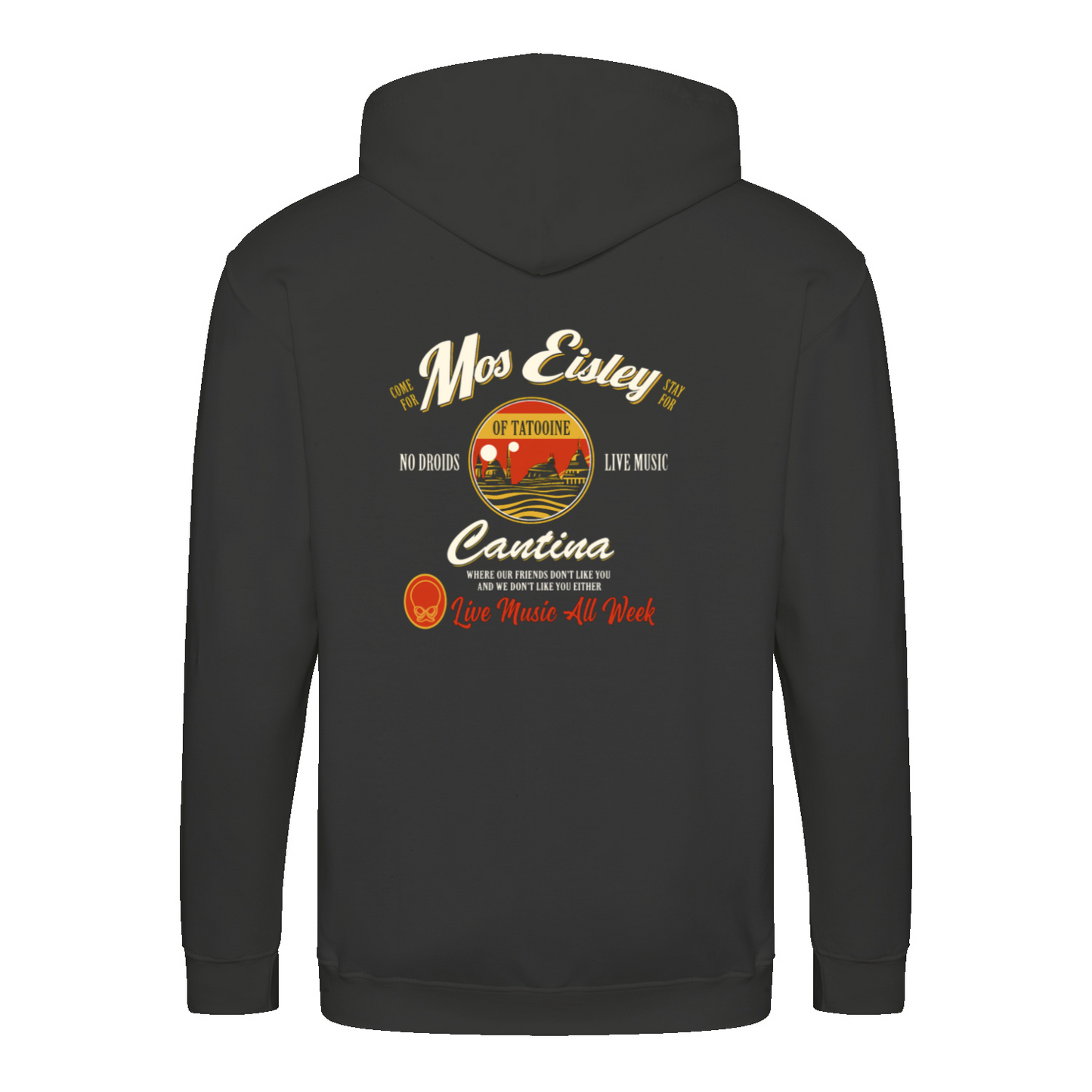 Mos Eisley Cantina Zip Hoodie – Backprint „Live Music All Week“-Zip Hoodie-True Insights