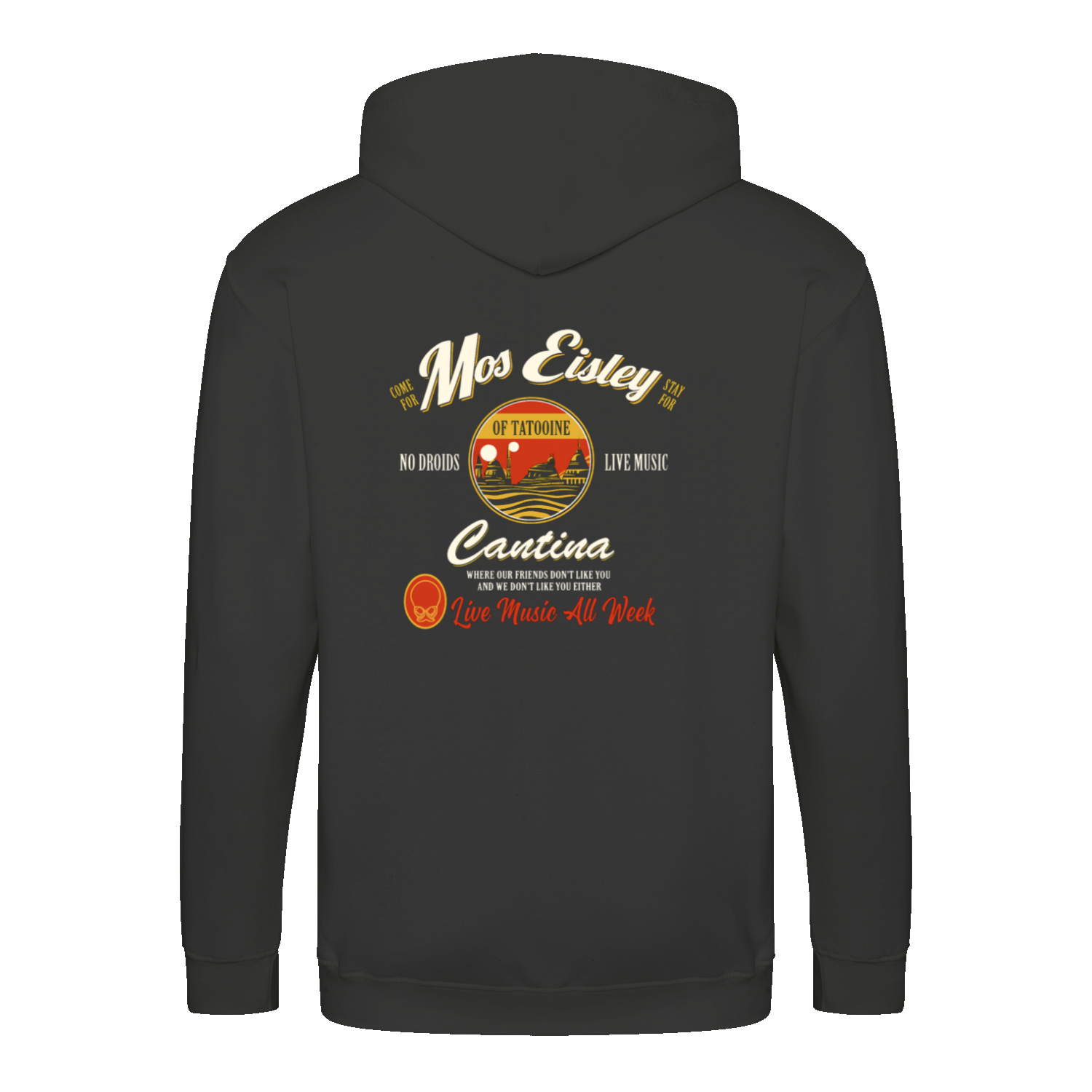 Mos Eisley Cantina Zip Hoodie – Backprint „Live Music All Week“-Zip Hoodie-True Insights