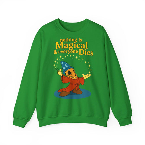 Zeigt aschgraues Sweatshirt in Frontansicht mit satirischem Skelett-Print und zynischem Schriftzug von True Insights.
