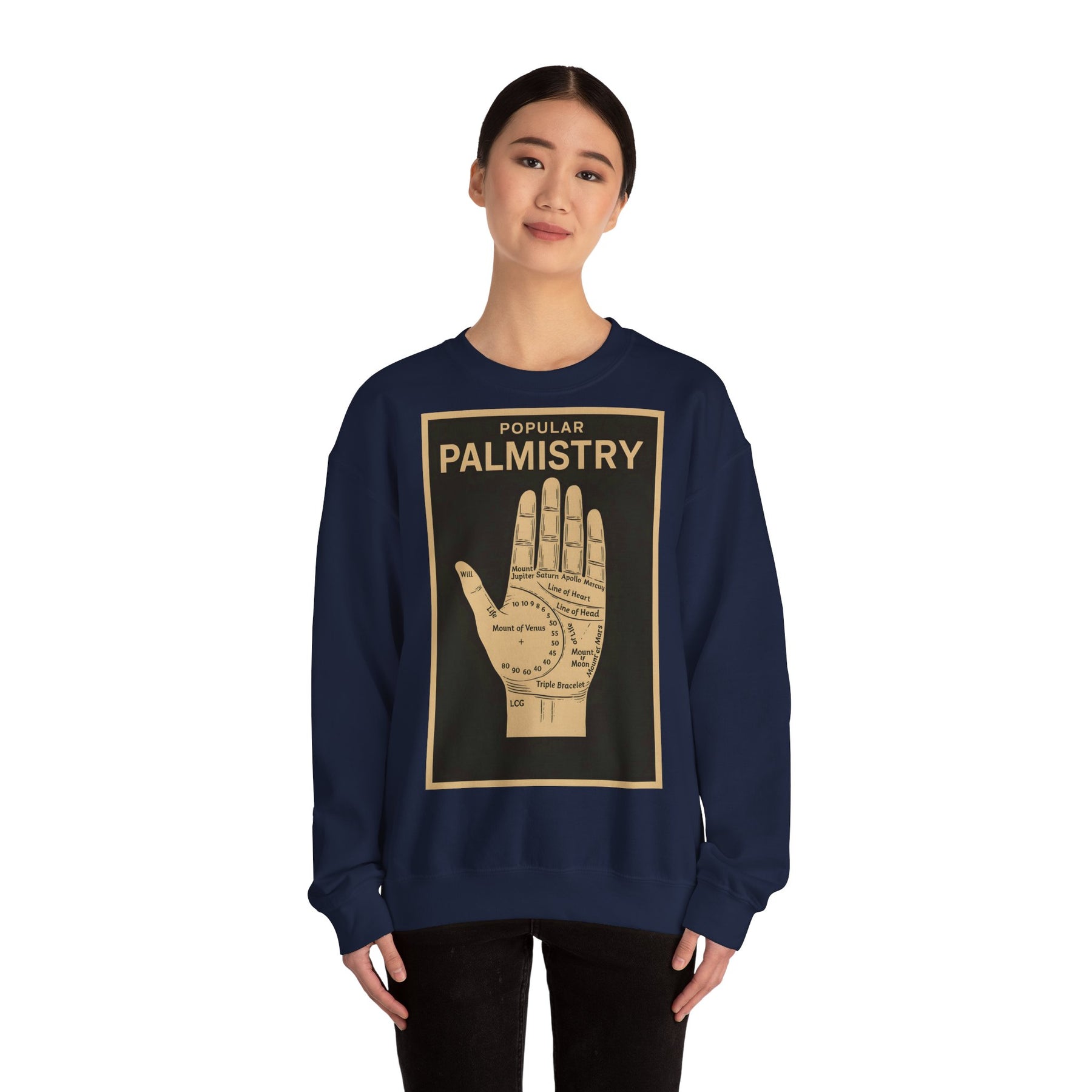 Vintage Motiv – Palmistry Sweatshirt – Retro-Handlesen-Design | Mystik trifft Ironie | True Insights Design mit Humor