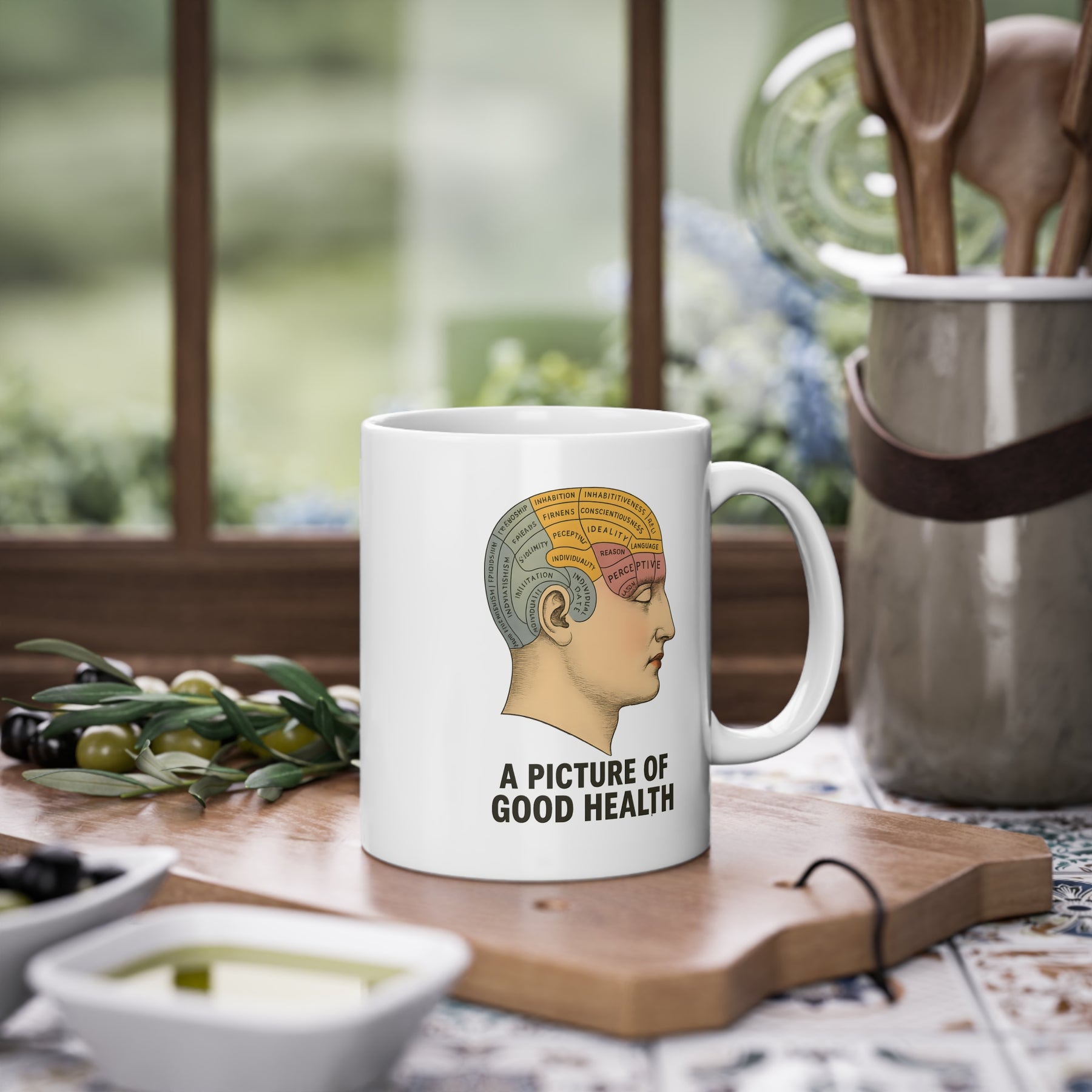 Vintage Motiv – Phrenologie Kortex Couture – Satirische Tasse mit Hirn und Haltung | True Insights Design mit Humor