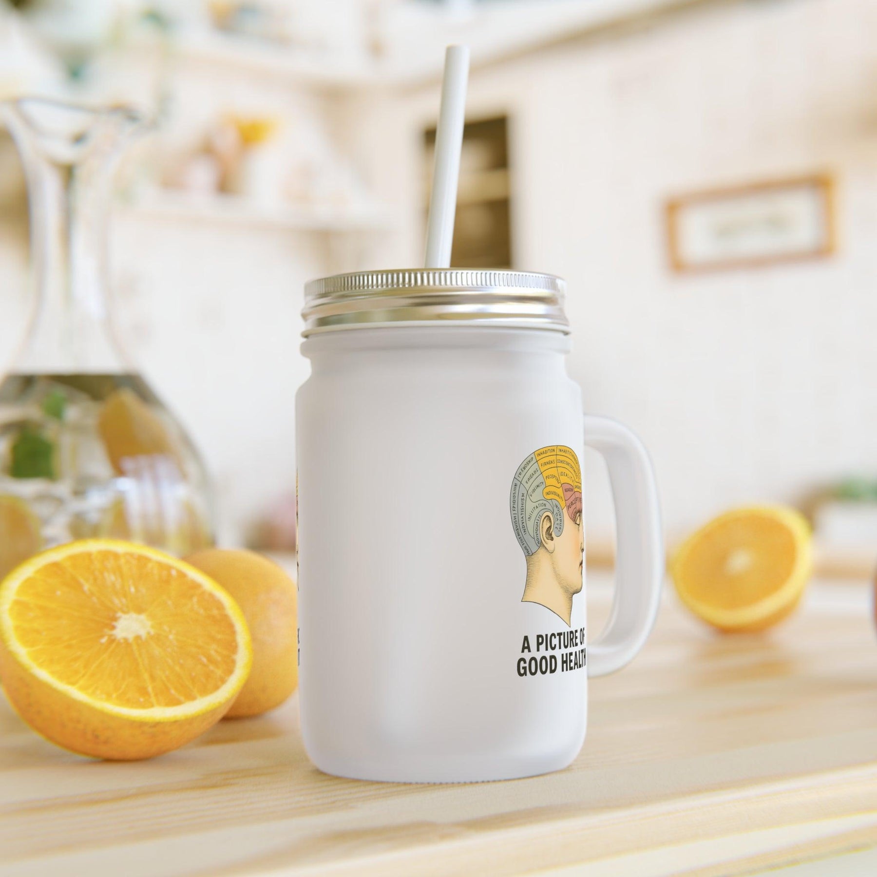 Vintage Motiv – Phrenologie Kortex Couture – Vintage-Jar Mug mit satirischem Hirn-Motiv | True Insights Design mit Humor