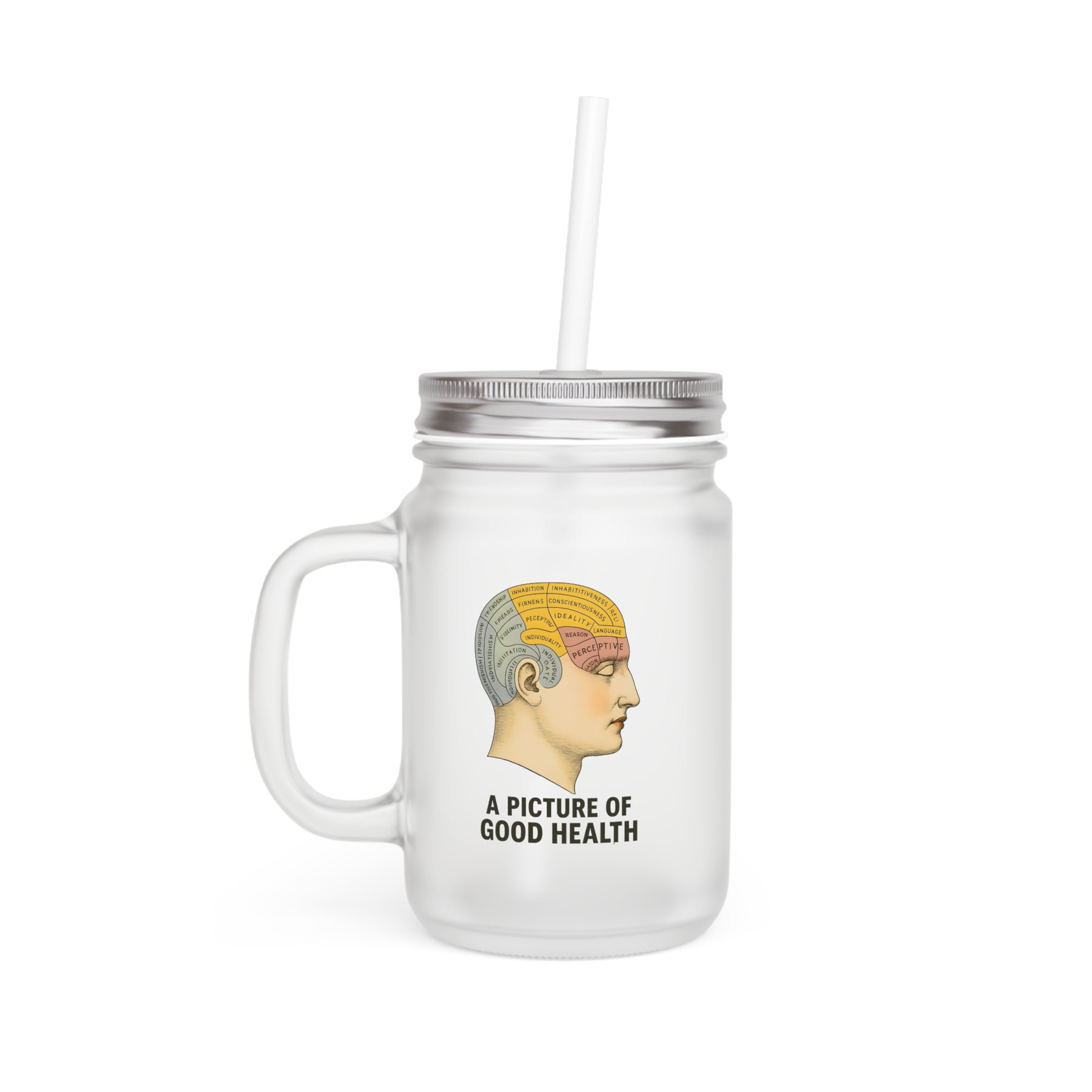 Vintage Motiv – Phrenologie Kortex Couture – Vintage-Jar Mug mit satirischem Hirn-Motiv | True Insights Design mit Humor