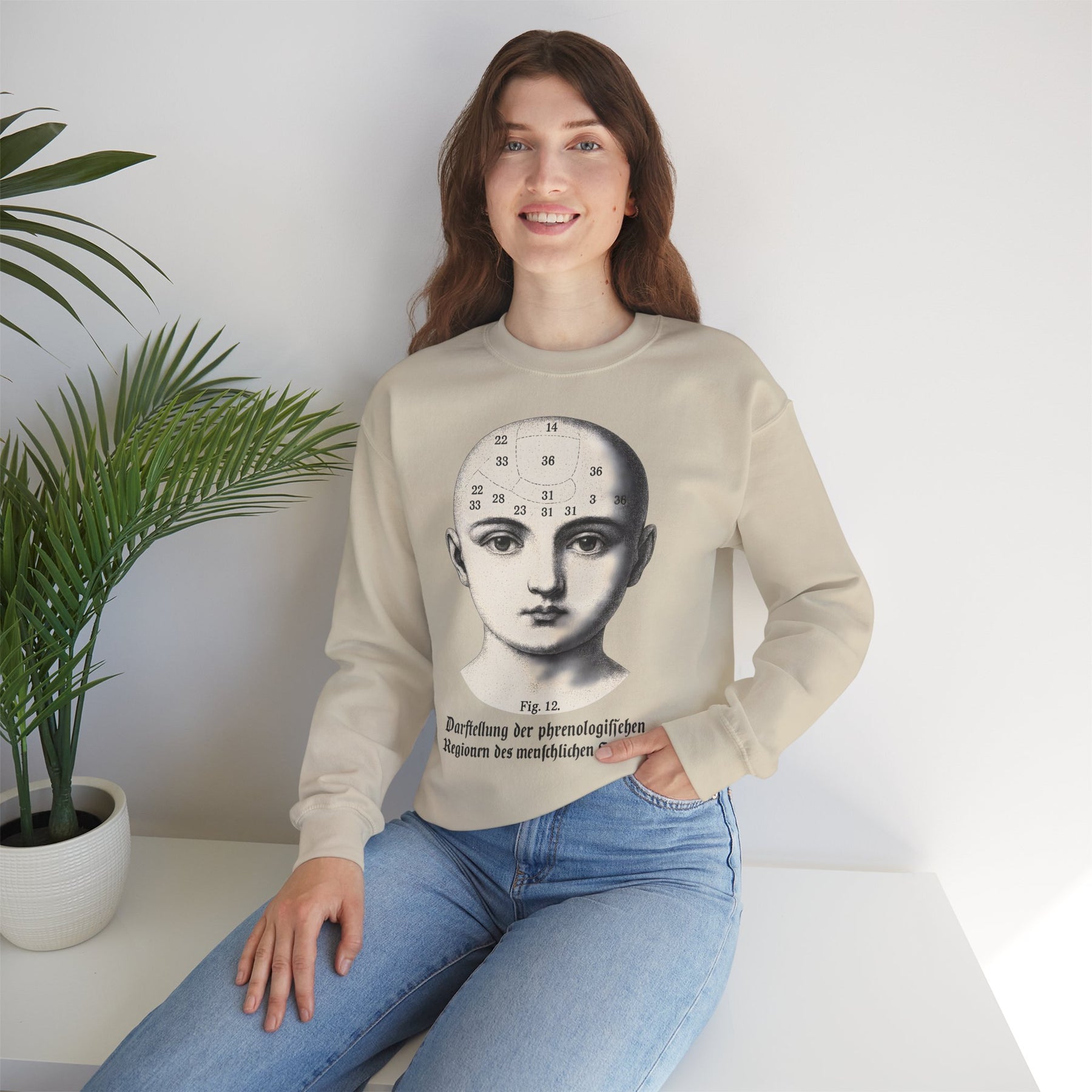 Vintage Motiv – Phrenologie Sweatshirt – Vintage-Schädelstudie „Fig. 12“ | True Insights Design mit Humor