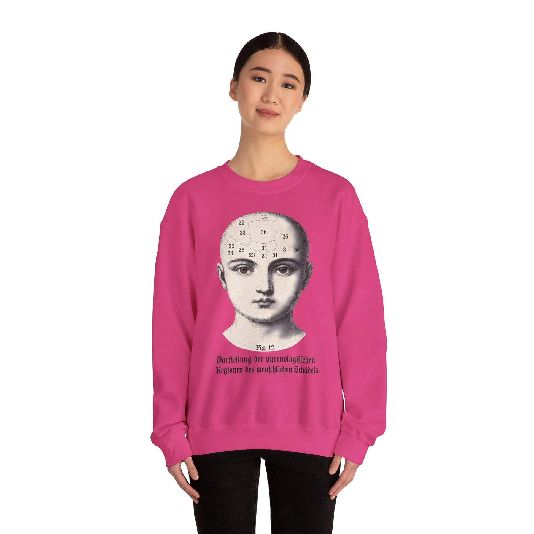 Vintage Motiv – Phrenologie Sweatshirt – Vintage-Schädelstudie „Fig. 12“ | True Insights Design mit Humor