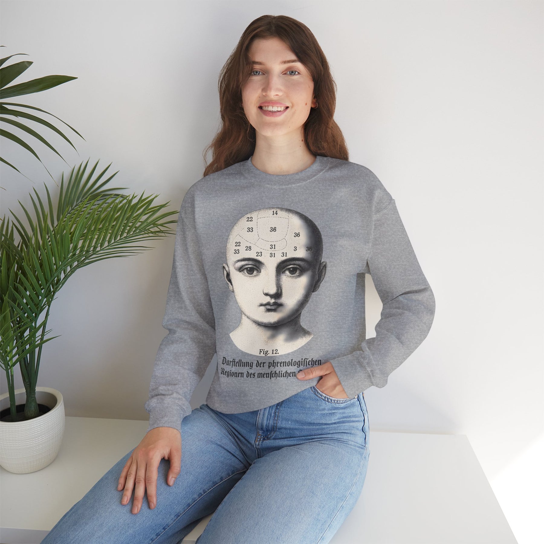 Vintage Motiv – Phrenologie Sweatshirt – Vintage-Schädelstudie „Fig. 12“ | True Insights Design mit Humor