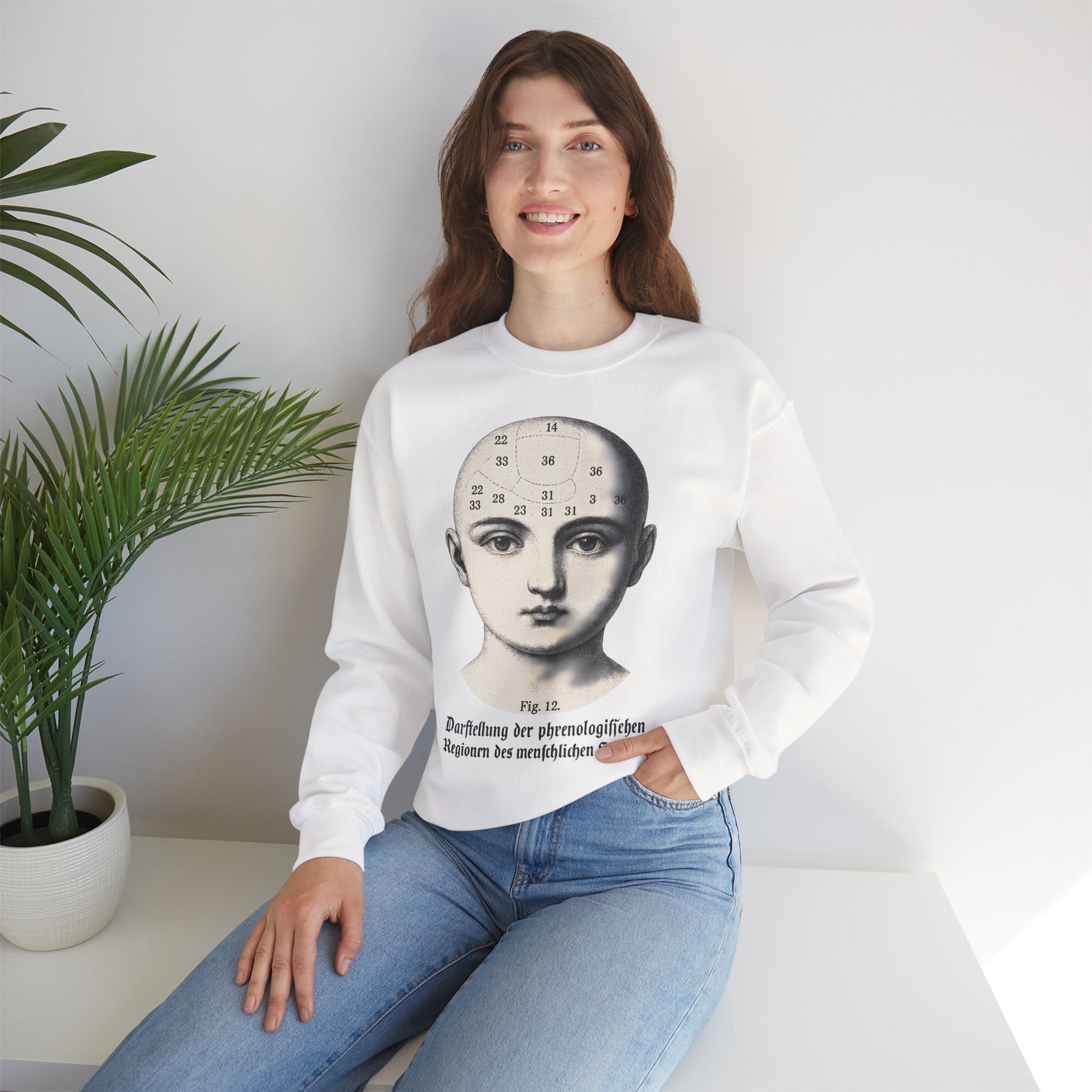 Vintage Motiv – Phrenologie Sweatshirt – Vintage-Schädelstudie „Fig. 12“ | True Insights Design mit Humor