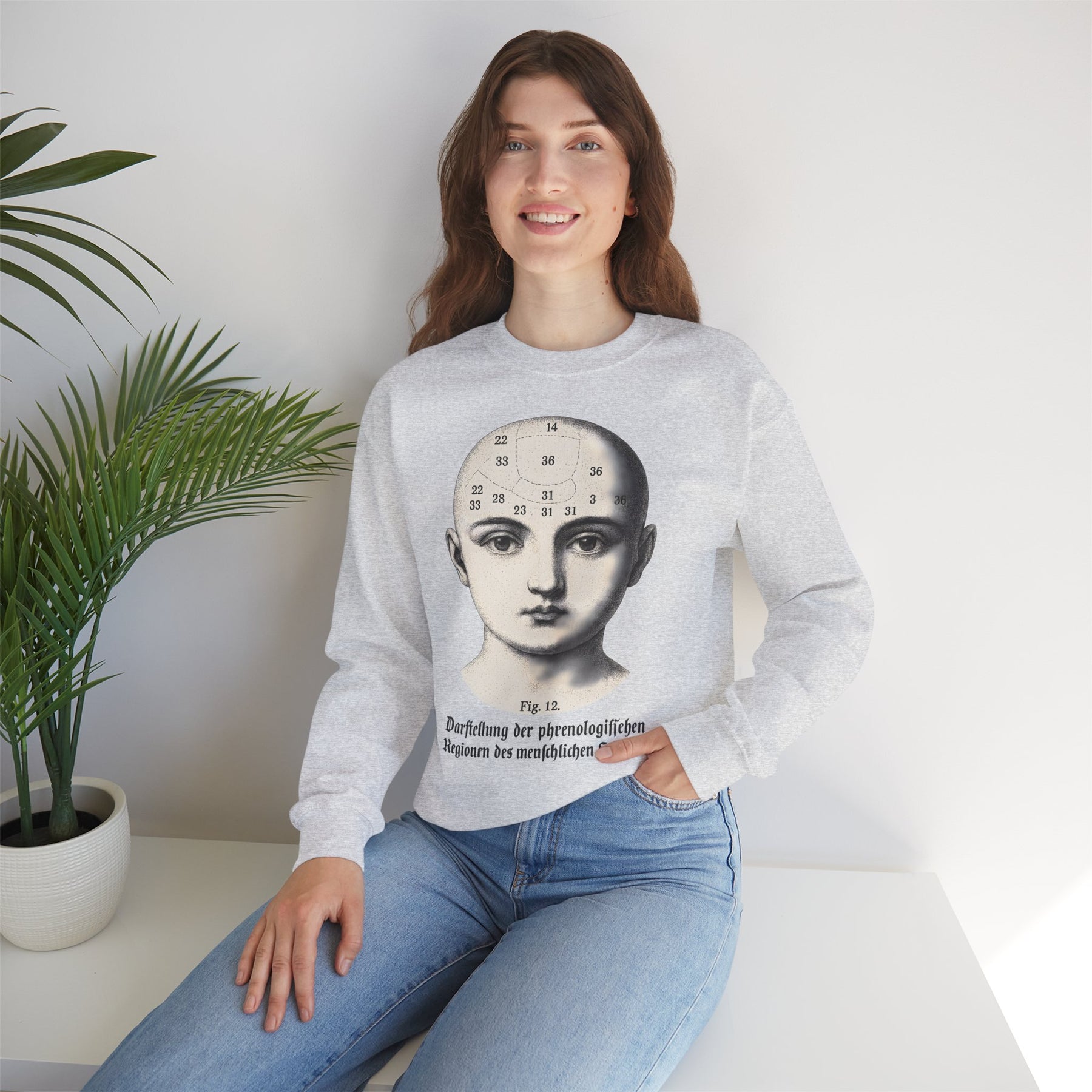 Vintage Motiv – Phrenologie Sweatshirt – Vintage-Schädelstudie „Fig. 12“ | True Insights Design mit Humor