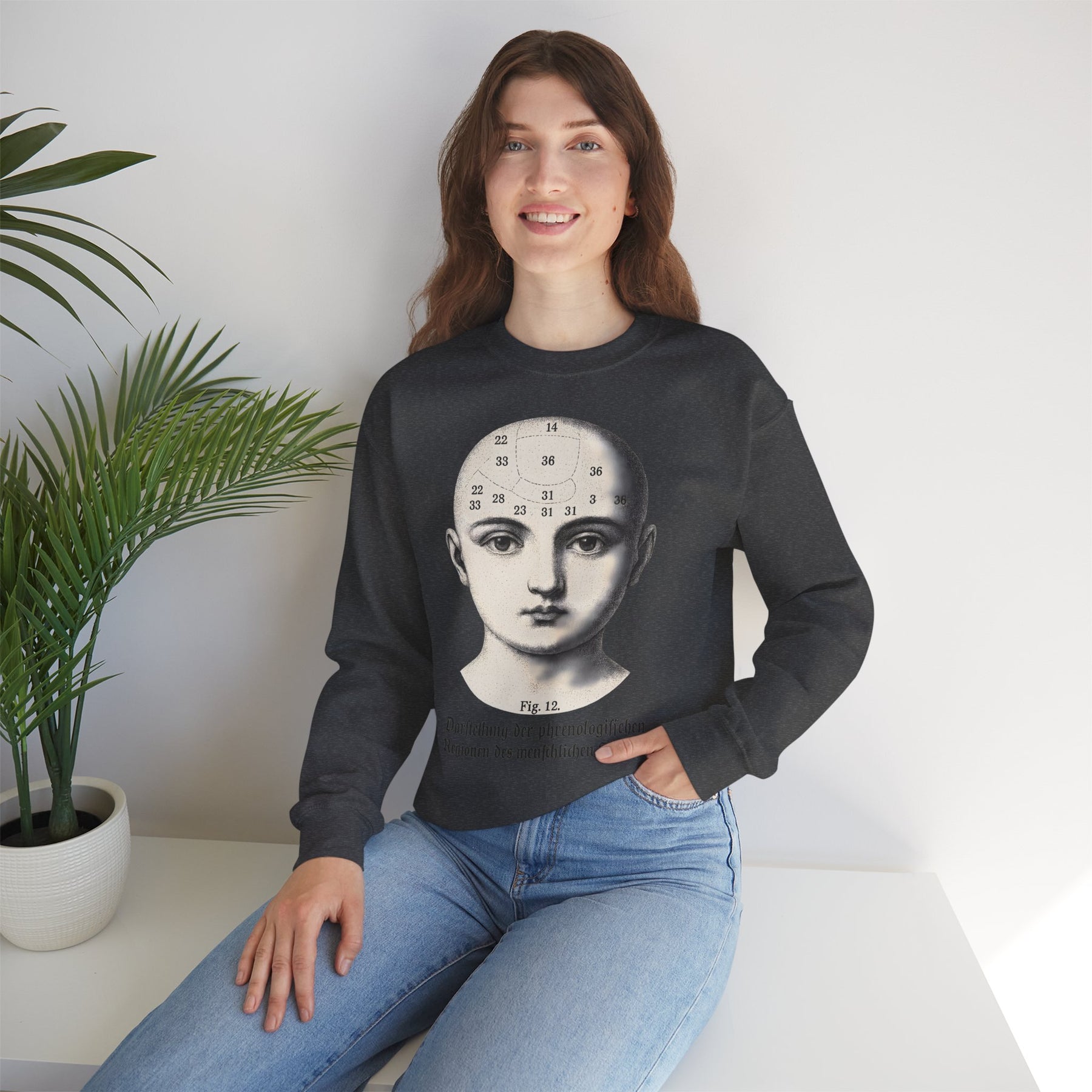Vintage Motiv – Phrenologie Sweatshirt – Vintage-Schädelstudie „Fig. 12“ | True Insights Design mit Humor