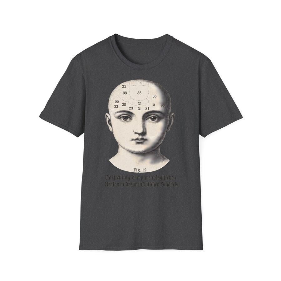 True Insights T-Shirt Phrenologie Vintage Schädelillustration Dark Academia in Dark Heather
