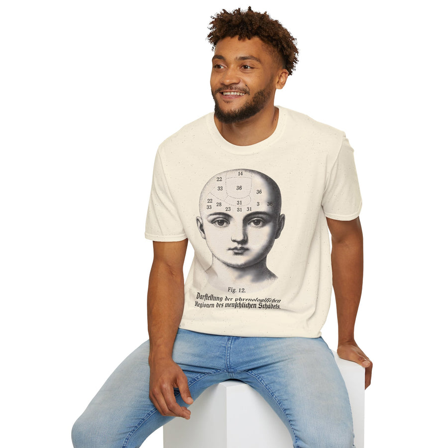 True Insights T-Shirt Phrenologie Vintage Schädel Wissenschaft Motiv in Nahaufnahme