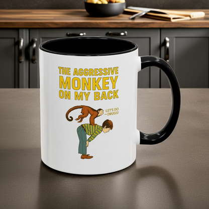 Aggressive Monkey On My Back Mok - Grappige Aap Retro Vintage Koffiemok met Tekst | Grappig Cadeau voor Humorliefhebbers