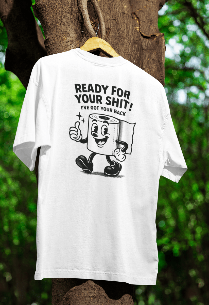 True Insights T-Shirt Ready for Your Shit mit Klopapier-Grafik in White, humorvolles Statement-Design