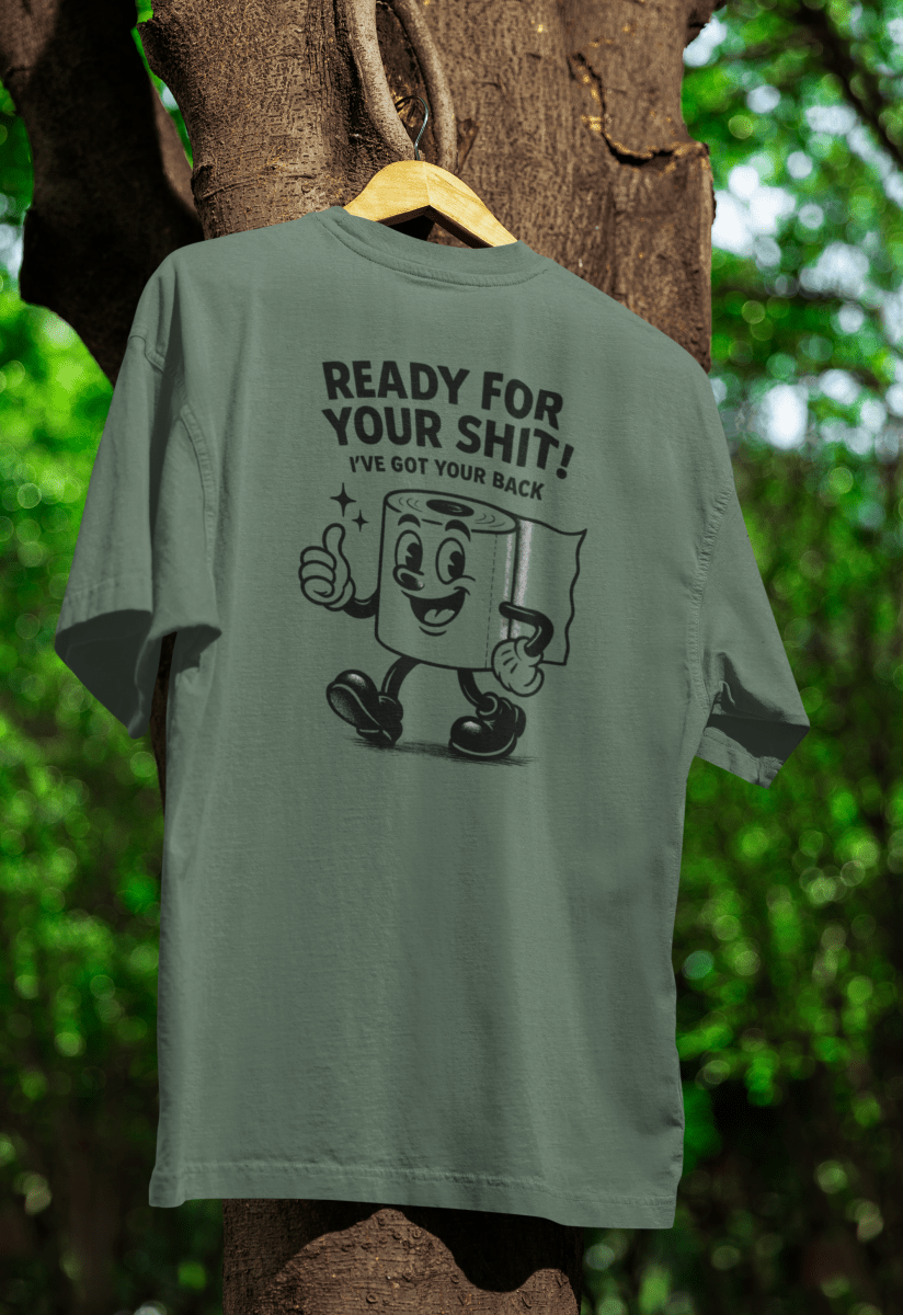 True Insights T-Shirt Ready for Your Shit lustige Klopapier-Illustration in Military Green, satirisches Fun-Shirt