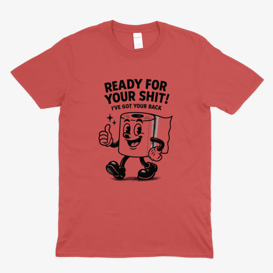 True Insights Statement-Shirt Ready for Your Shit mit satirischer Klopapier-Illustration im Lifestyle-Setting