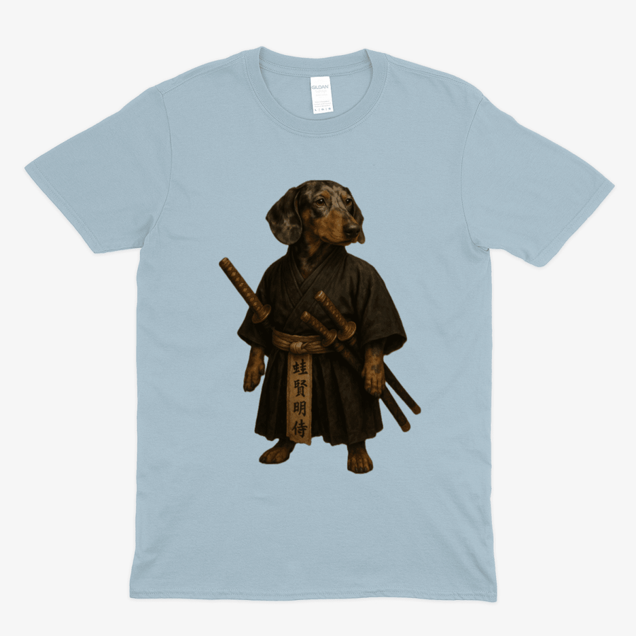 True Insights T-Shirt Samurai Dackel in Light Blue, edle Dackel-Illustration im Samurai-Look
