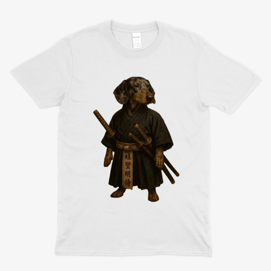 True Insights T-Shirt Samurai Dackel Motiv in White, humorvolles Design mit stilvollem Krieger-Dackel