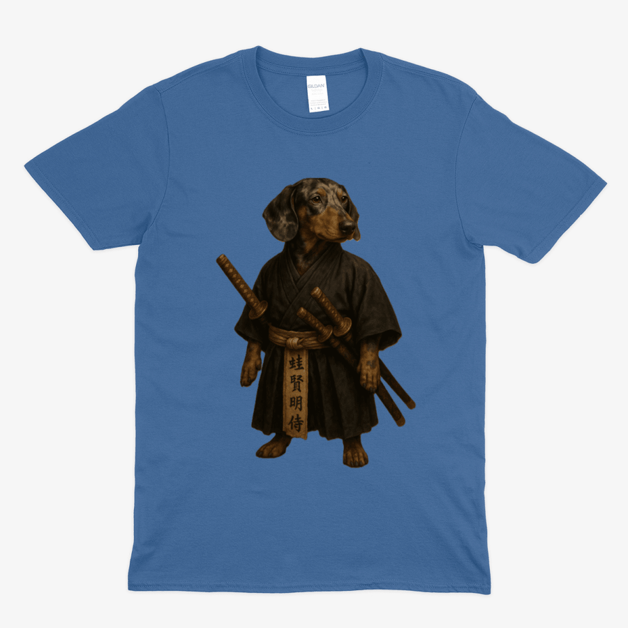 True Insights T-Shirt Samurai Dackel Motiv in Royal Blau, humorvolles und stilvolles Krieger-Design