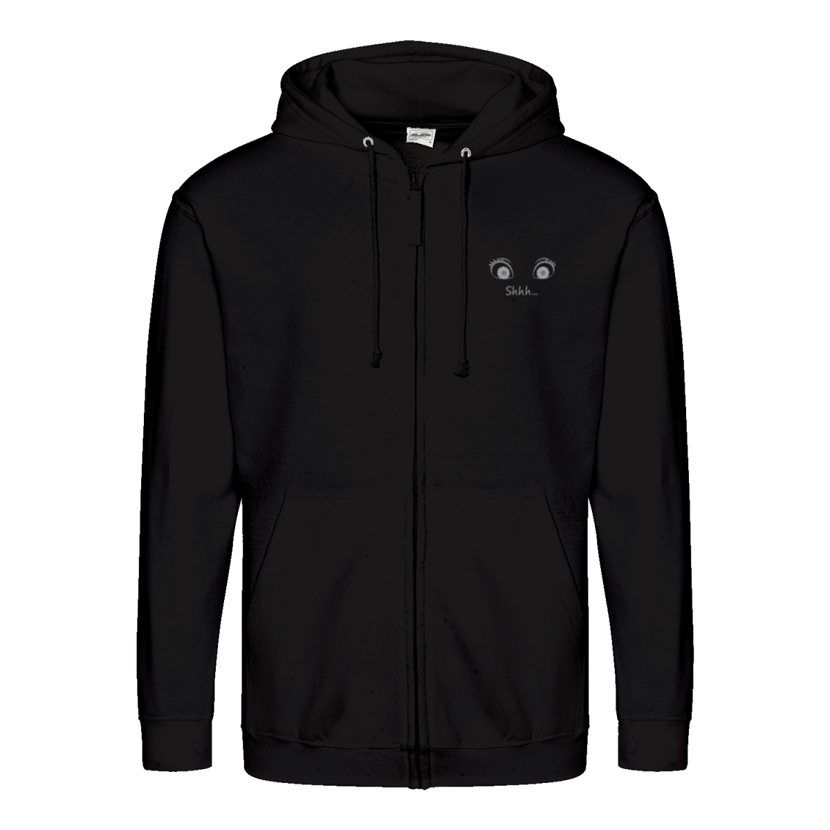 Shhh Hoodie – Cartoon-Hoodie mit geheimnisvollem Backprint & Augen-Design | Satirische Streetwear mit Ironie-Zip Hoodie-True Insights