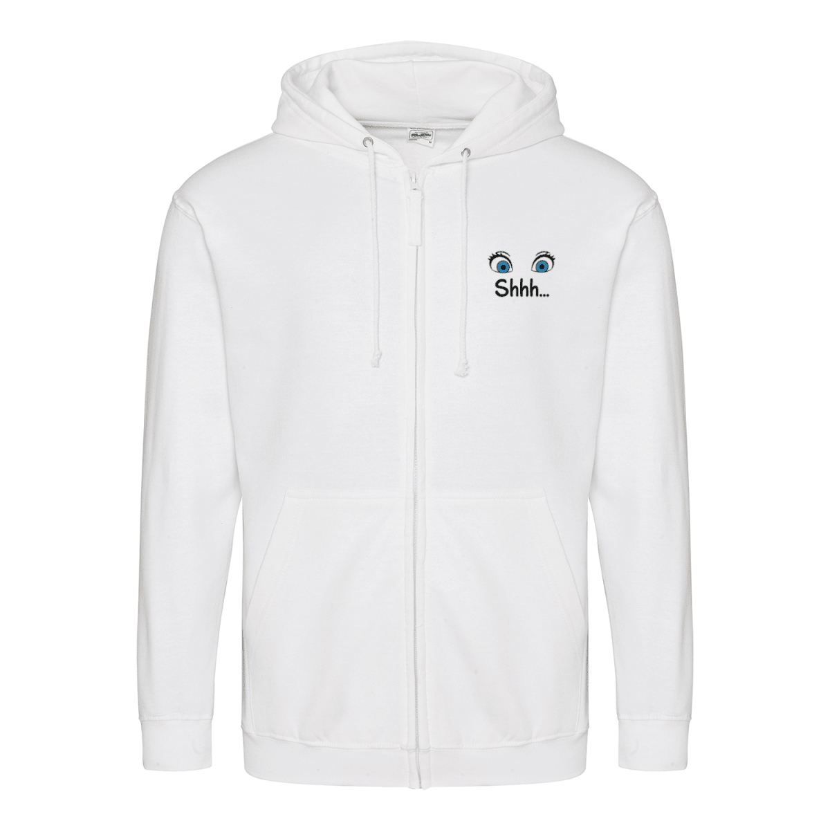 Shhh Hoodie – Cartoon-Hoodie mit geheimnisvollem Backprint & Augen-Design | Satirische Streetwear mit Ironie-Zip Hoodie-True Insights