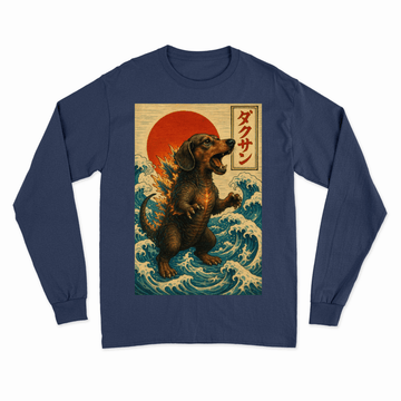 Sweatshirt – „Dackzilla in der Welle“ Japanischer Kaiju-Dackel im Hokusai-Stil – Lustiges Sweatshirt | True Insights – Bild 1