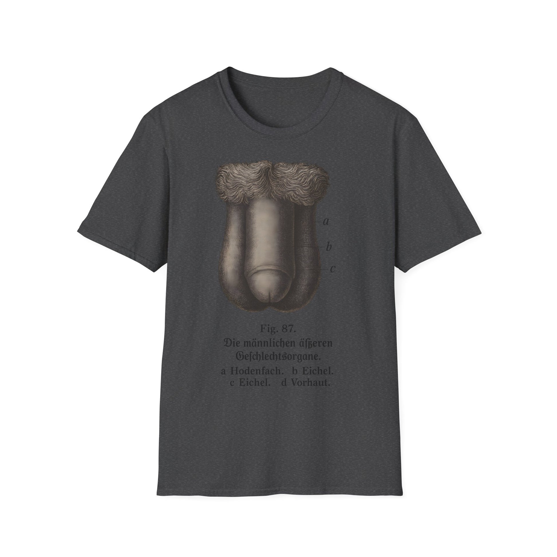 T-Shirt: „Fig. 87 – Die männlichen äußeren Geschlechtsorgane“ – Freches Satire-Design für mutige Statements | True Insights
