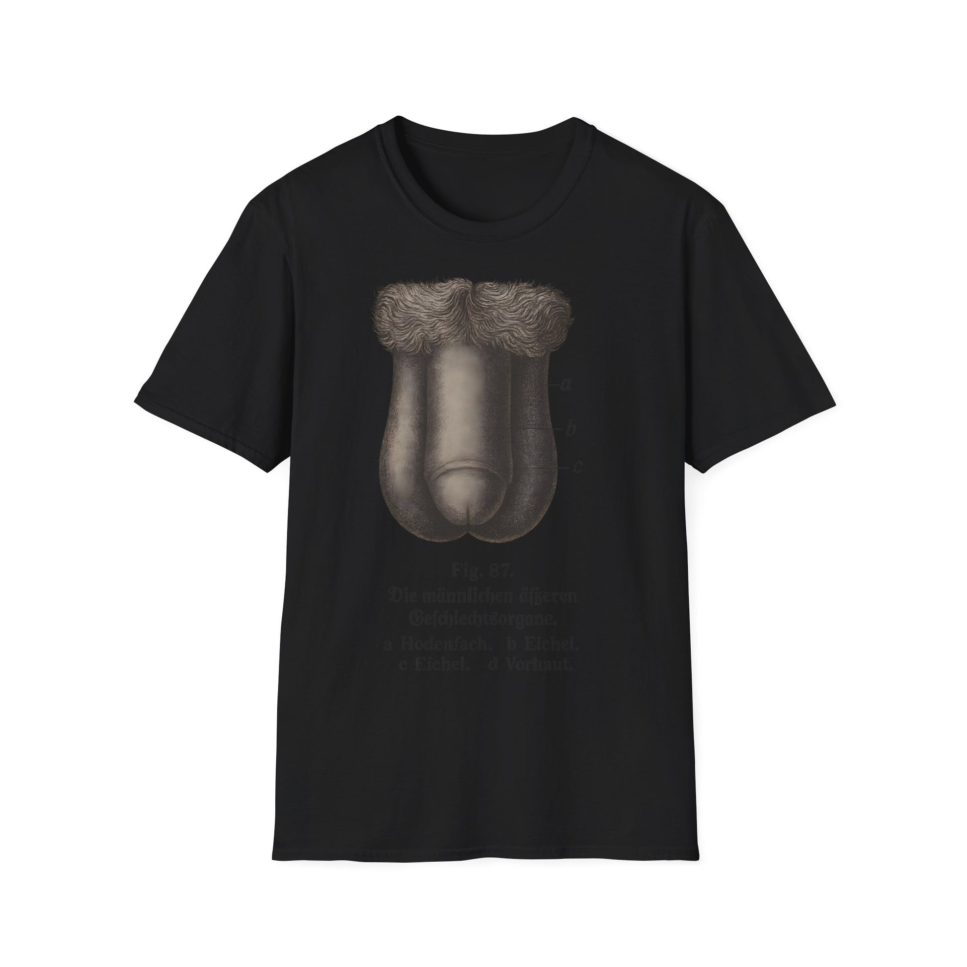 T-Shirt: „Fig. 87 – Die männlichen äußeren Geschlechtsorgane“ – Freches Satire-Design für mutige Statements | True Insights