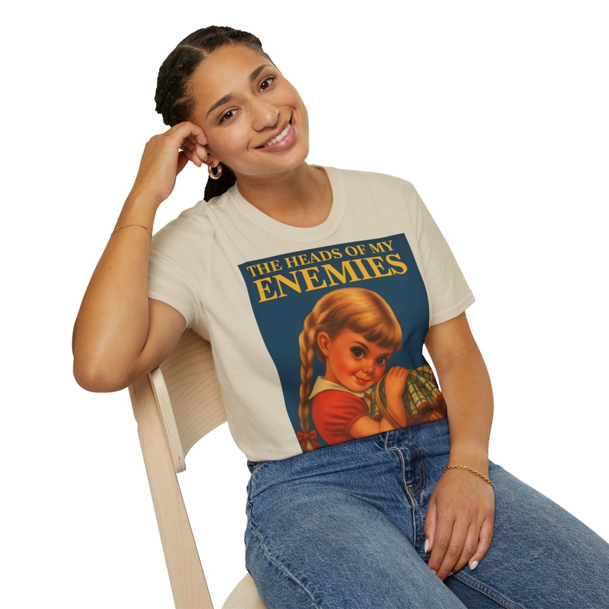 T-Shirt „The Heads of My Enemies“ – Retro-Satire mit Kinderbuch-Flair – Freches Satire-Design für mutige Statements | True Insights