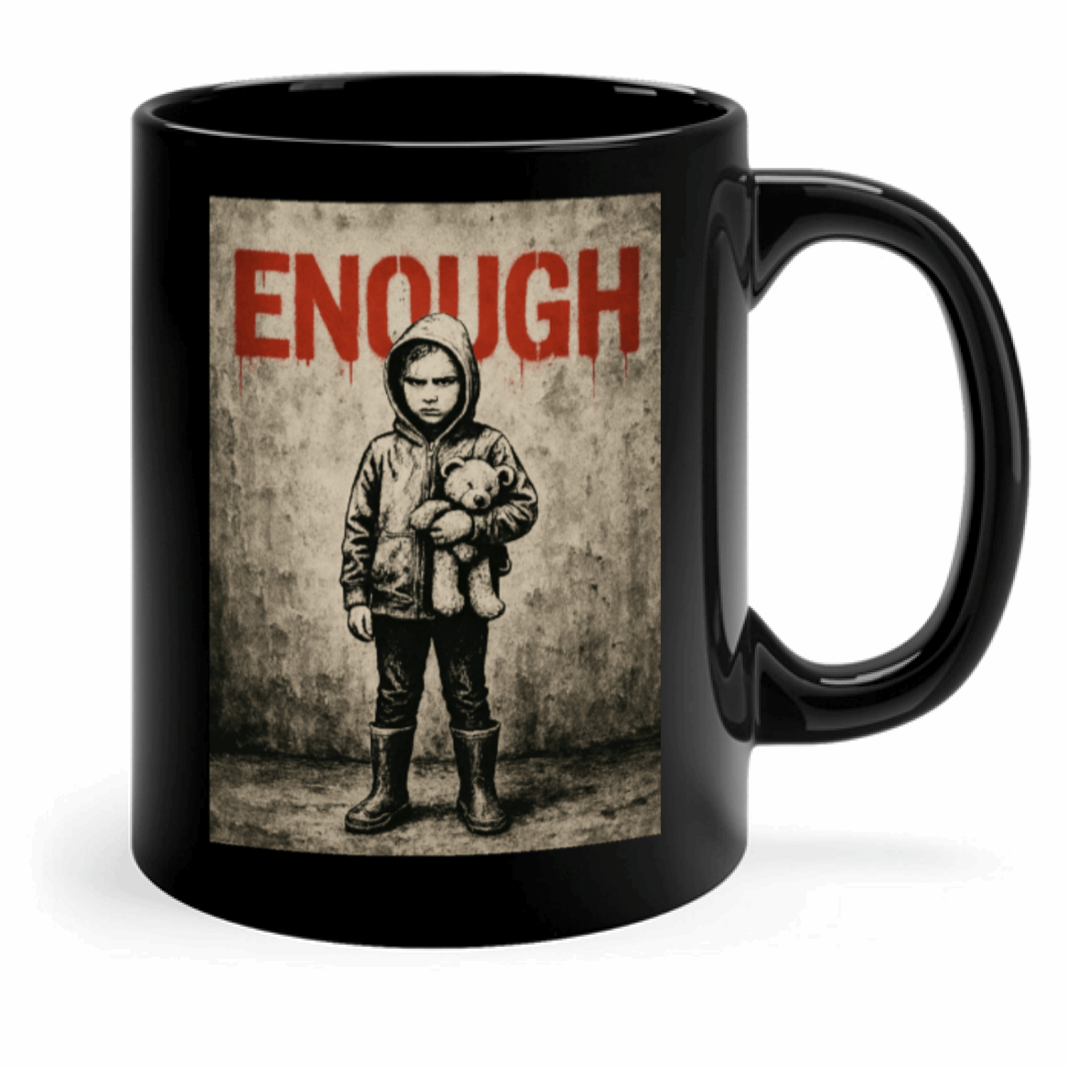 Tasse „ENOUGH“ – Protestkunst für den Morgenkaffee | Street-Art Statement Mug