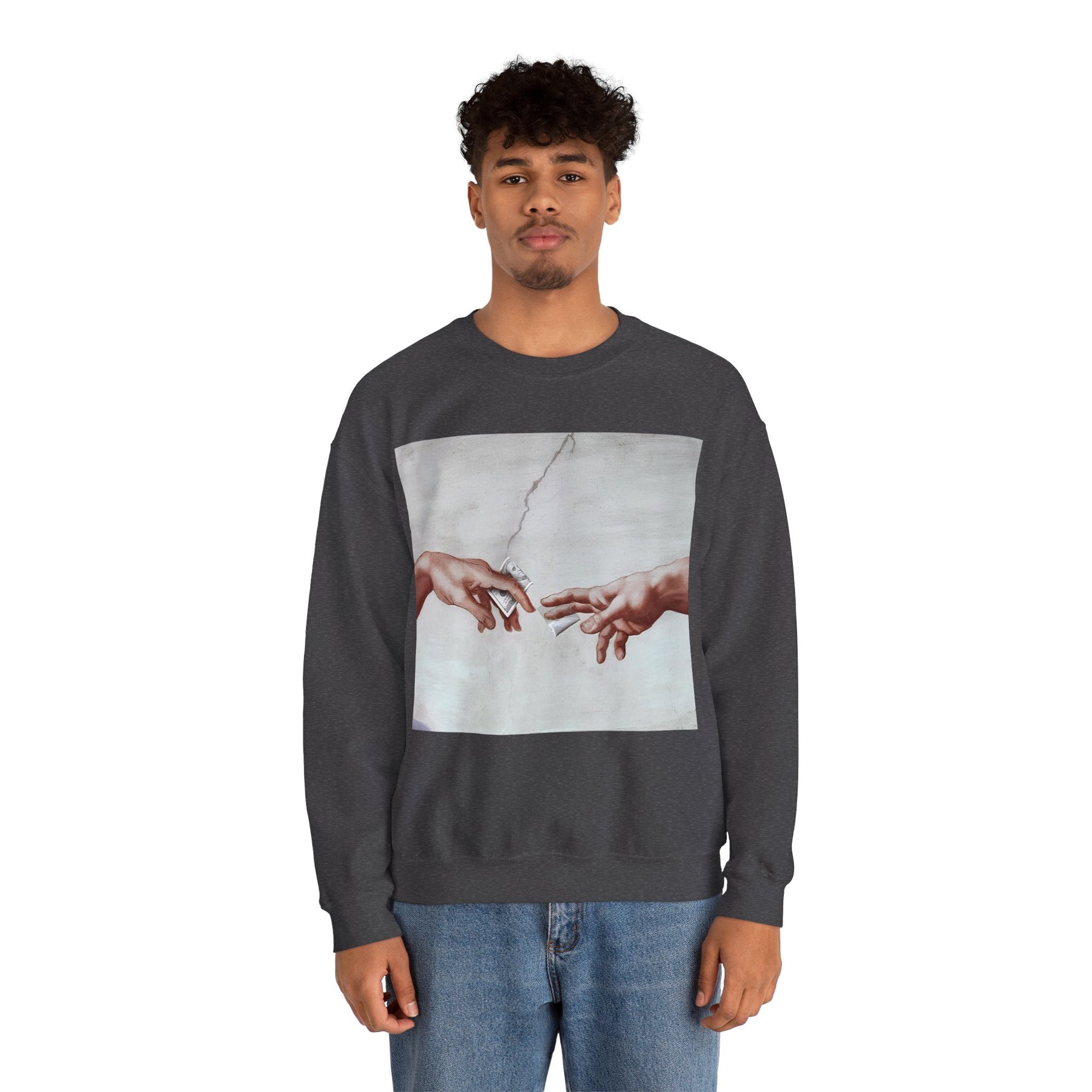 Sweatshirt – The Deal Sweatshirt – Satirische Kunst trifft Streetwear | Michelangelo Meme Design | True Insights Design mit Humor