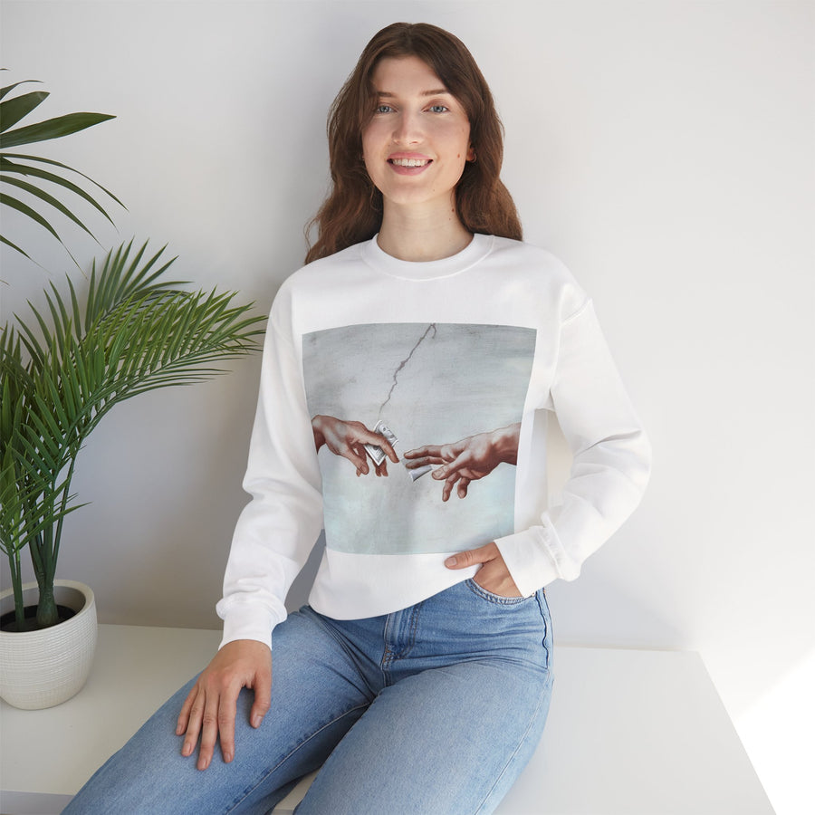 Sweatshirt – The Deal Sweatshirt – Satirische Kunst trifft Streetwear | Michelangelo Meme Design | True Insights Design mit Humor