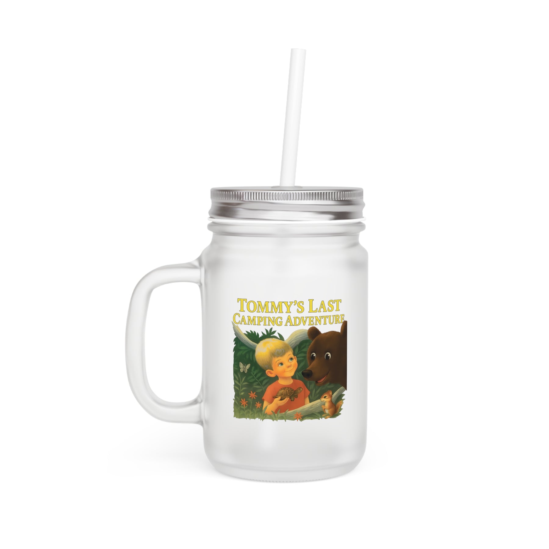 Tommy’s Last Camping Adventure – Glas-Jar-Mug mit düsterem Kinderbuchdesign-Mug-True Insights