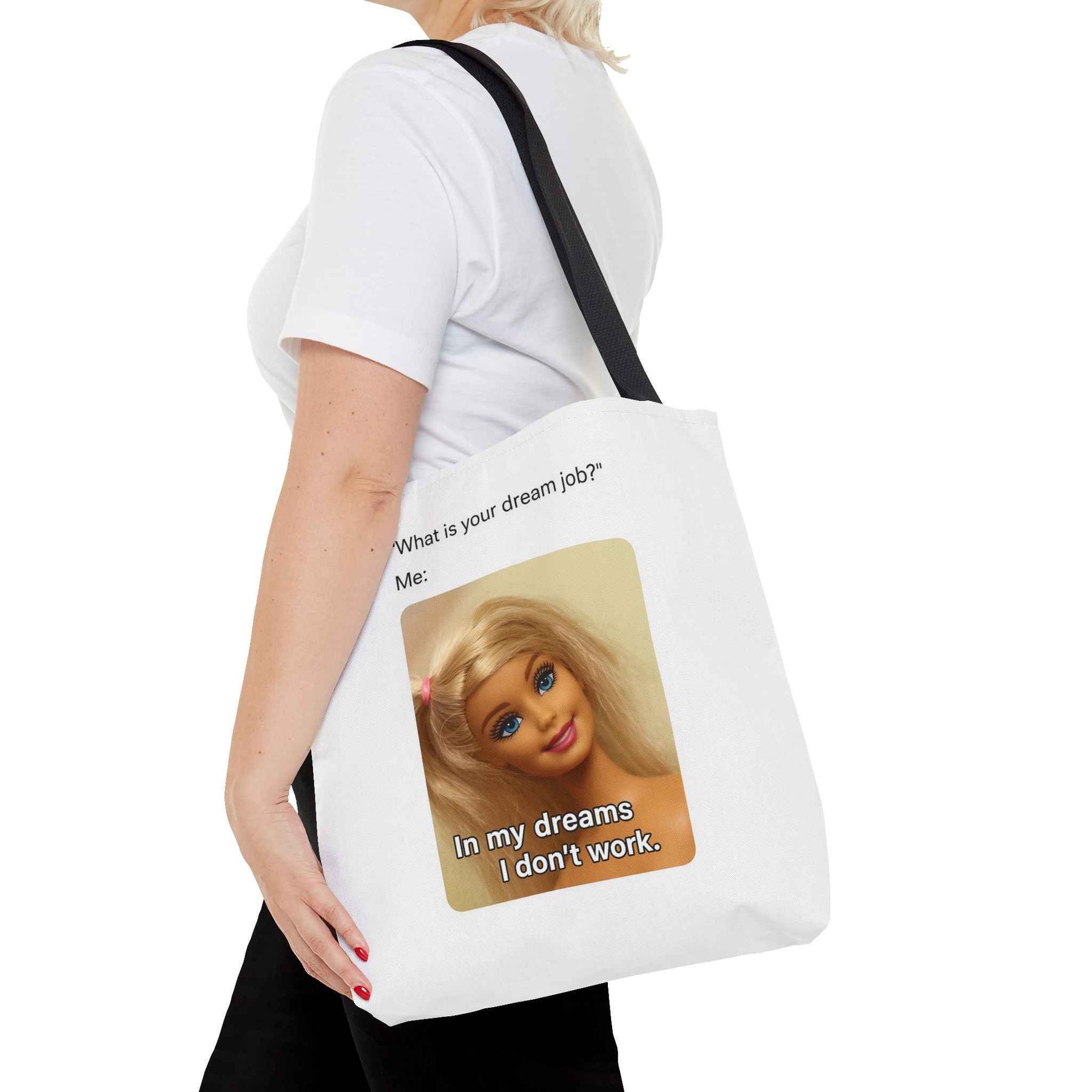 Schwarze Tote Bag aus Baumwolle, Motiv mit charmantem Lächeln in Nahaufnahme, Design von True Insights