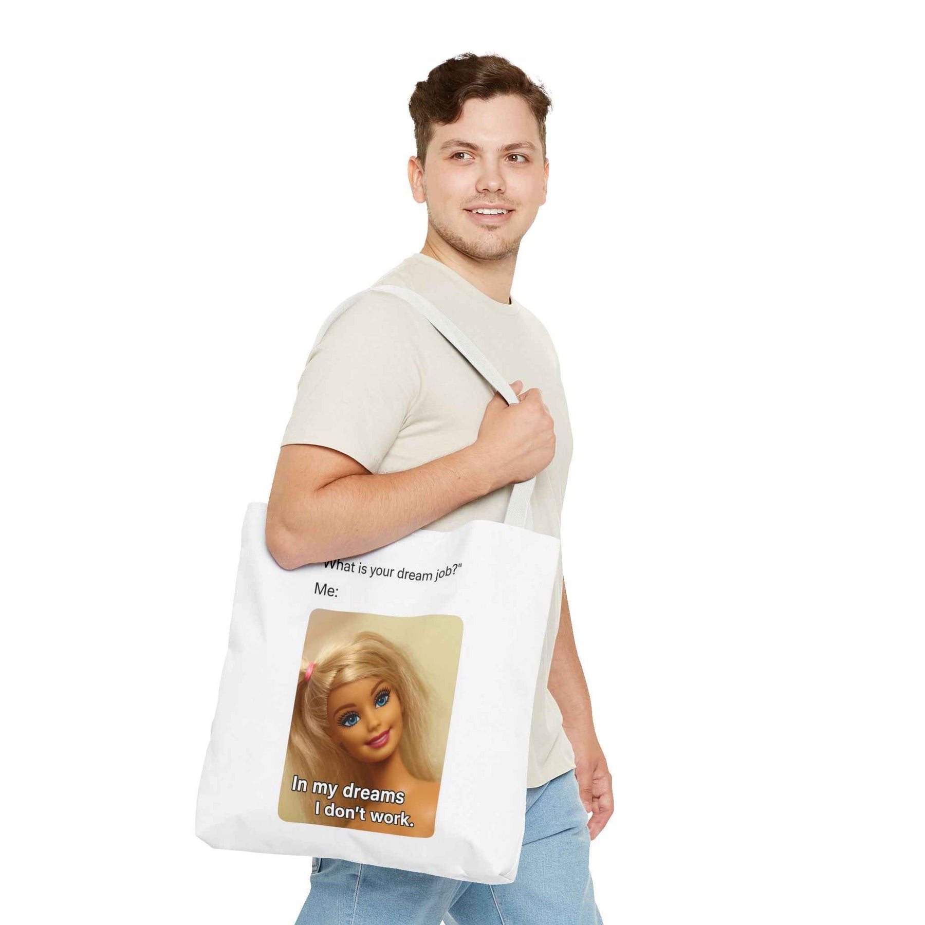 Schwarze Tote Bag mit fröhlichem Gesicht und charmantem Lächeln als Frontmotiv, fotografiert in Nahaufnahme, von True Insights