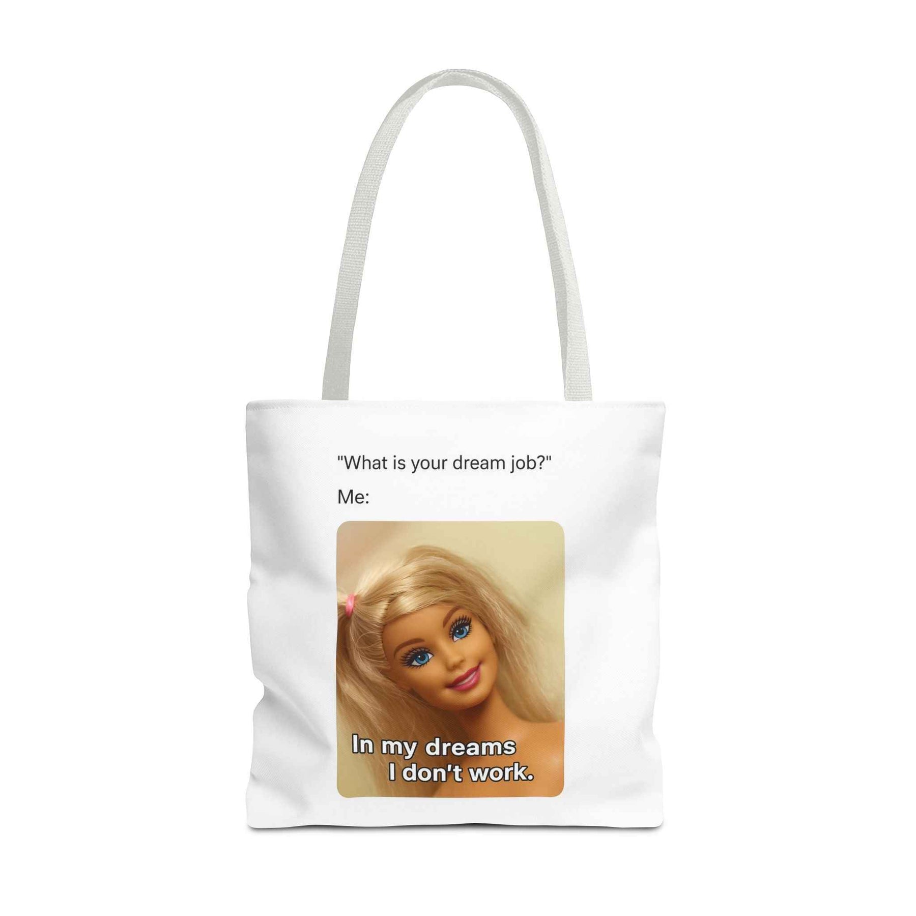Seitliche Detailansicht einer schwarzen Tote Bag mit charmantem Smile-Motiv und True Insights Logo.