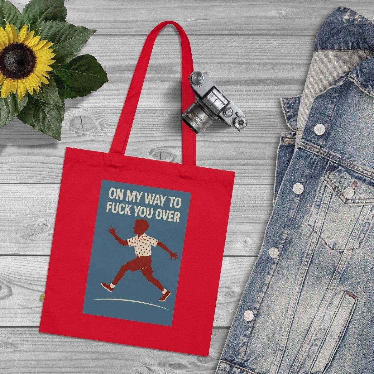 Tote Bag – „On my way to f*ck you over“ | Lustiger Stoffbeutel mit Retro-Motiv & ironischer Botschaft-Bags-True Insights