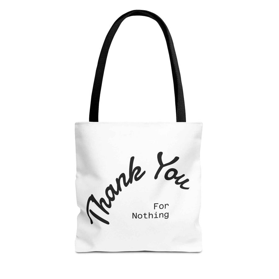 Schwarze Tote Bag mit dem Aufdruck „Thank You for Nothing“, seitliche Perspektive, von True Insights