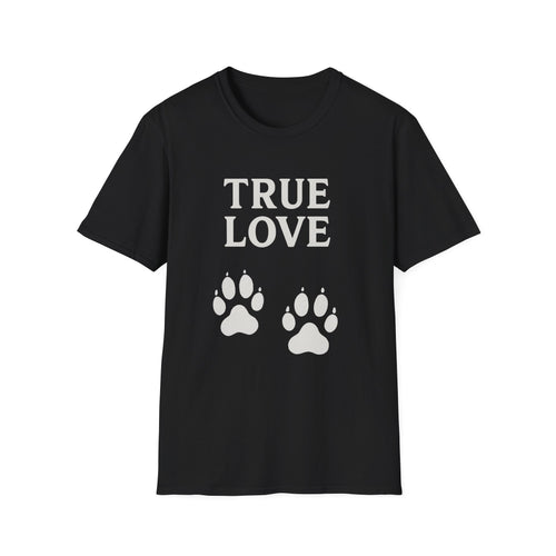 Schwarzes T-Shirt mit weißem Text True Love und zwei Pfotenprinten im minimalistischen Design von True Insights.