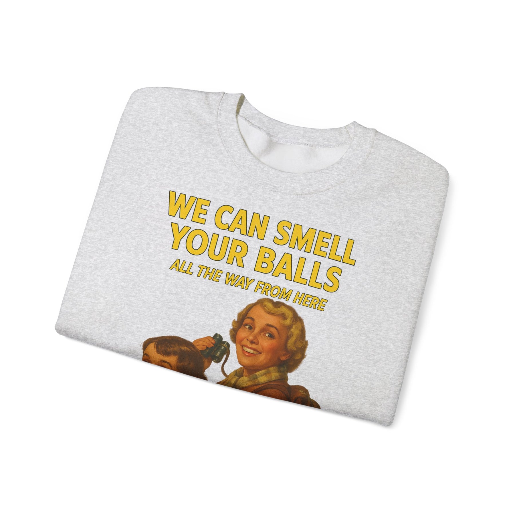 Sweatshirt – Vintage Sweatshirt – „We Can Smell Your Balls“ im Spioninnen-Stil | True Insights Design mit Humor