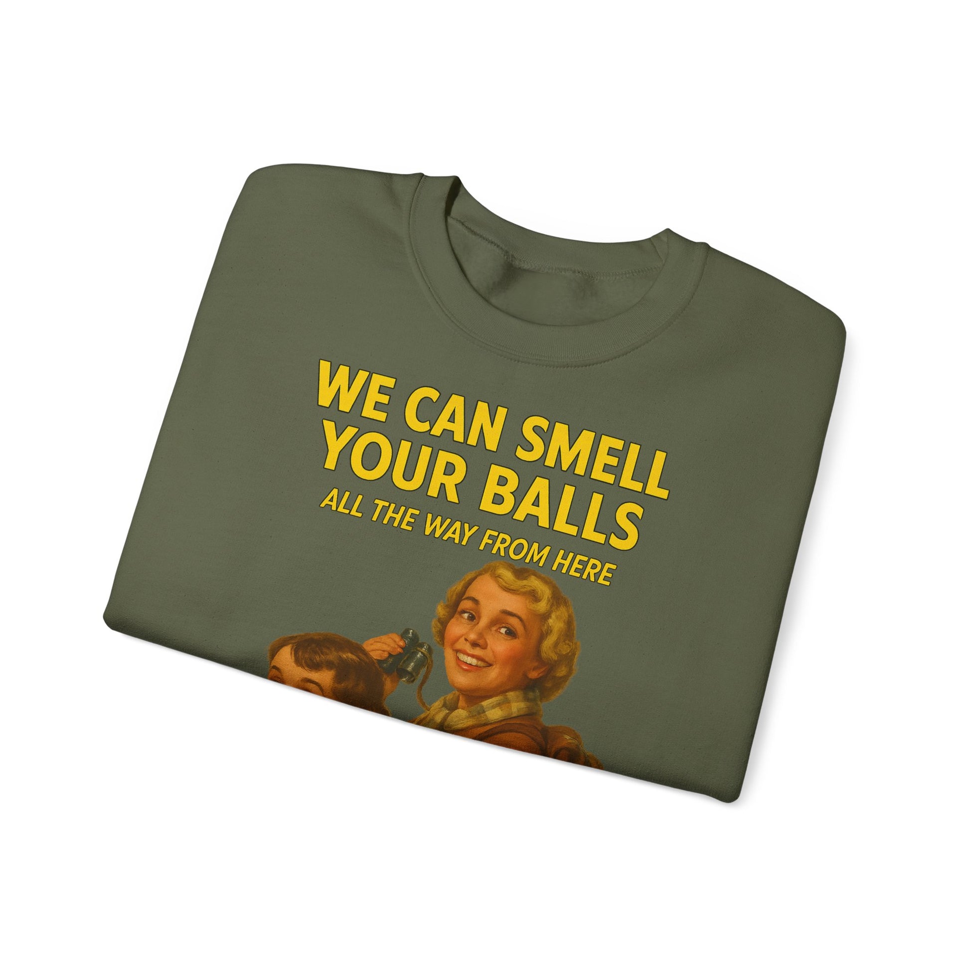 Sweatshirt – Vintage Sweatshirt – „We Can Smell Your Balls“ im Spioninnen-Stil | True Insights Design mit Humor