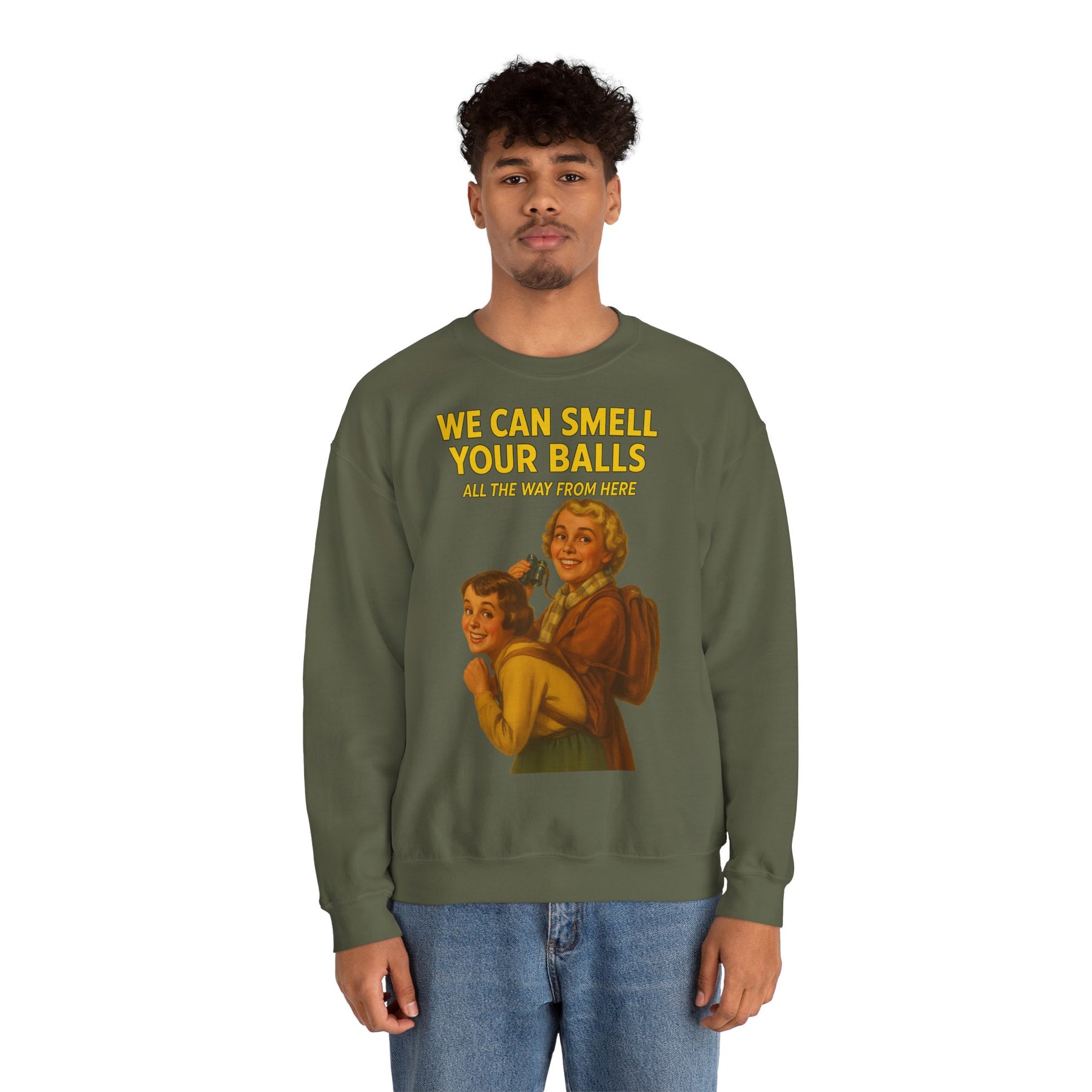 Sweatshirt – Vintage Sweatshirt – „We Can Smell Your Balls“ im Spioninnen-Stil | True Insights Design mit Humor